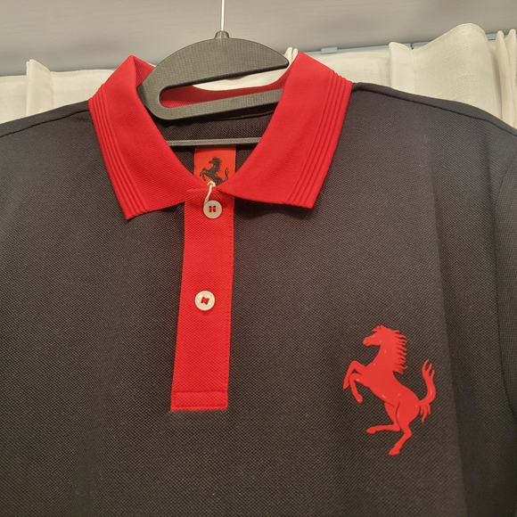 Ferrari Men's Organic Cotton Prancing Horse Polo Black & Red Size Medium NWT - Picture 5 of 17